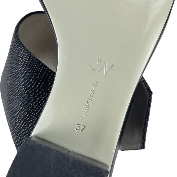 JASON WU BUCKLED DOUBLE BAND TEXTURED BLACK LEATHER SLIP ON MULE SANDAL HEELS - Picture 13 of 14